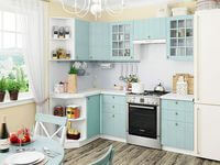 Небольшая угловая кухня в голубом и белом цвете Тверь